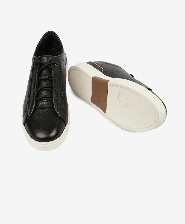 Erkek Siyah Hakiki Deri Sneaker Ayakkabı - 5