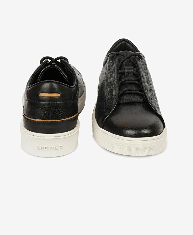 Erkek Siyah Hakiki Deri Sneaker Ayakkabı - 6