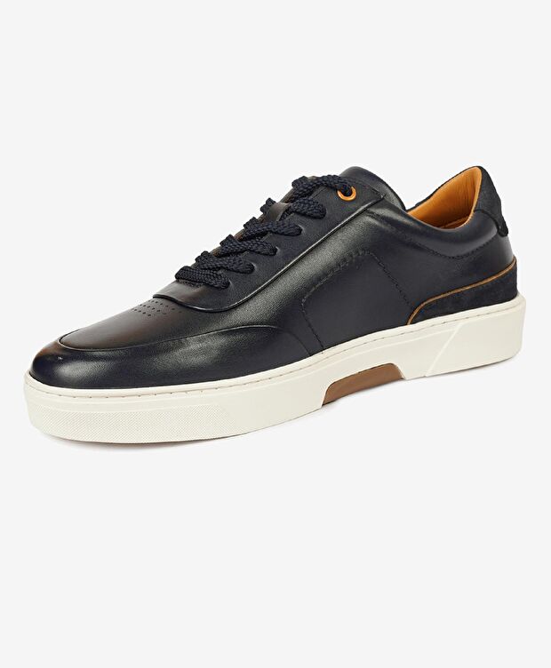 Erkek Lacivert Hakiki Deri Sneaker Ayakkabı - 3