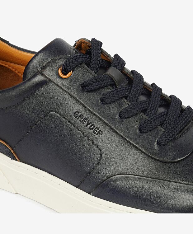 Erkek Lacivert Hakiki Deri Sneaker Ayakkabı - 5