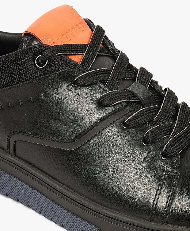 Erkek Siyah Turuncu Hakiki Deri Sneaker Ayakkabı - 4