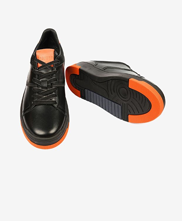 Erkek Siyah Turuncu Hakiki Deri Sneaker Ayakkabı - 5