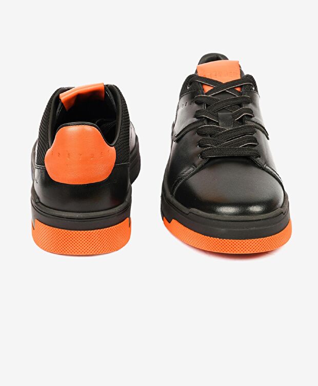 Erkek Siyah Turuncu Hakiki Deri Sneaker Ayakkabı - 6