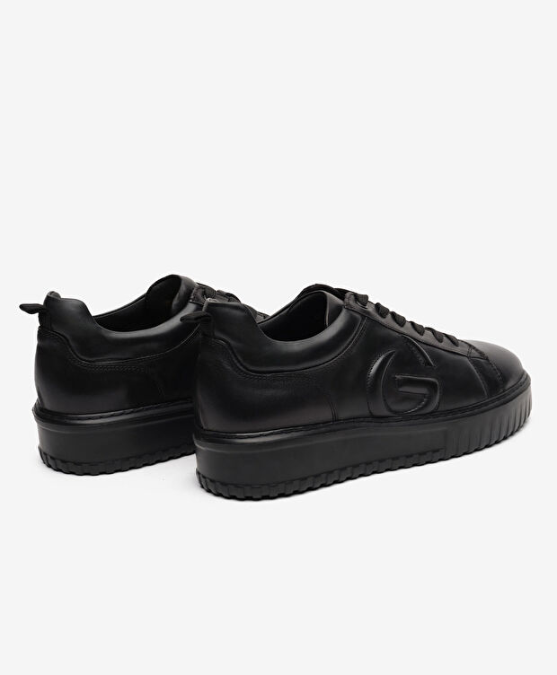 Erkek Siyah Hakiki Deri Sneaker Ayakkabı - 4