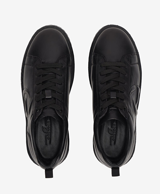 Erkek Siyah Hakiki Deri Sneaker Ayakkabı - 5