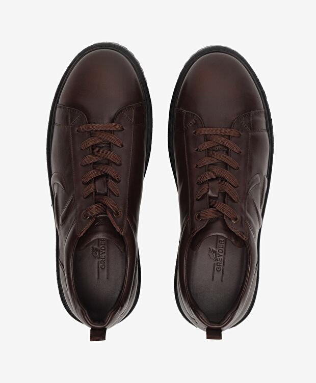 Erkek Kahverengi Hakiki Deri Sneaker Ayakkabı - 5