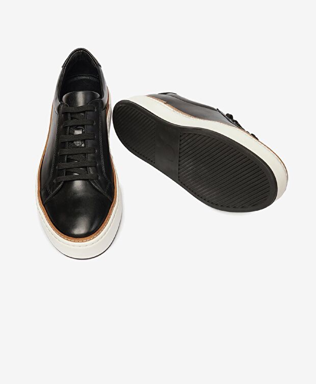 Erkek Siyah Hakiki Deri Sneaker Ayakkabı - 5