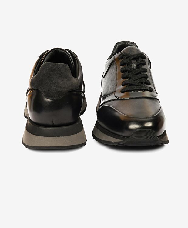 Erkek Siyah Hakiki Deri Sneaker Ayakkabı - 6