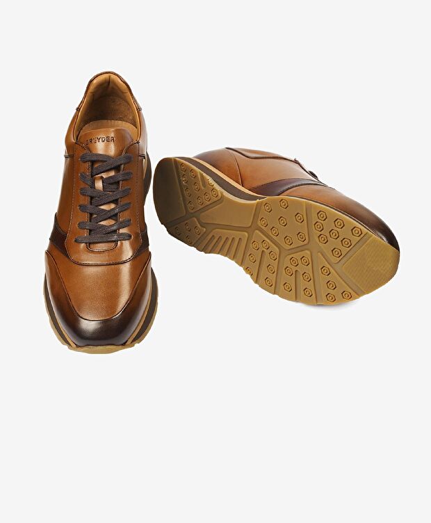 Erkek Taba Hakiki Deri Sneaker Ayakkabı - 5