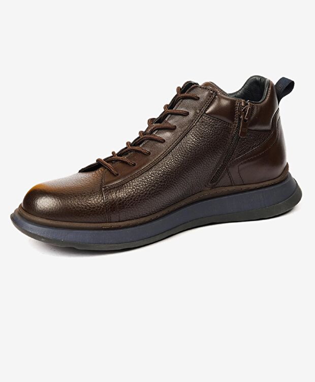 Erkek Koyu Kahverengi Hakiki Deri Sneaker Bot - 3