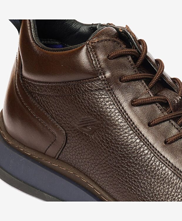 Erkek Koyu Kahverengi Hakiki Deri Sneaker Bot - 5