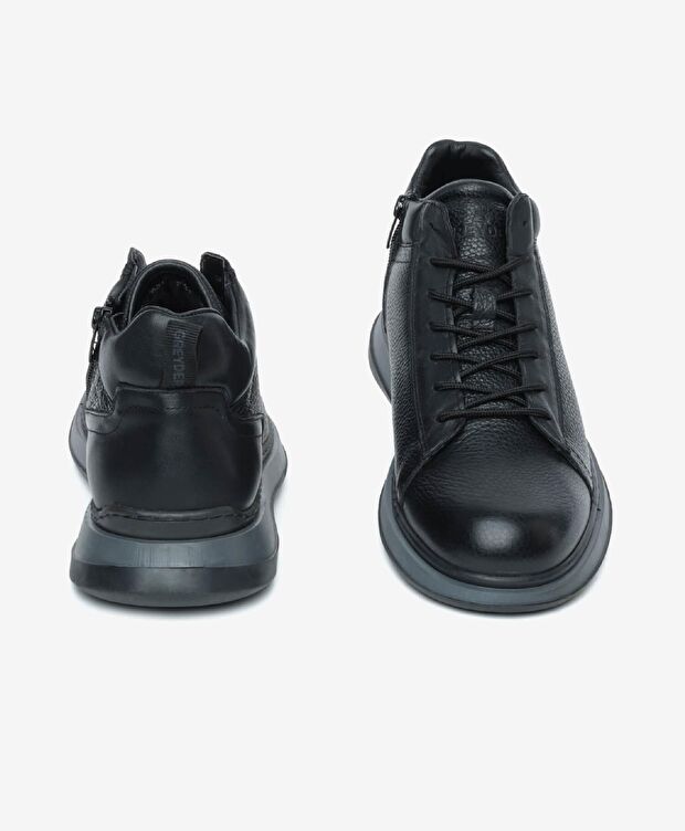 Erkek Mat Siyah Hakiki Deri Sneaker Bot - 6