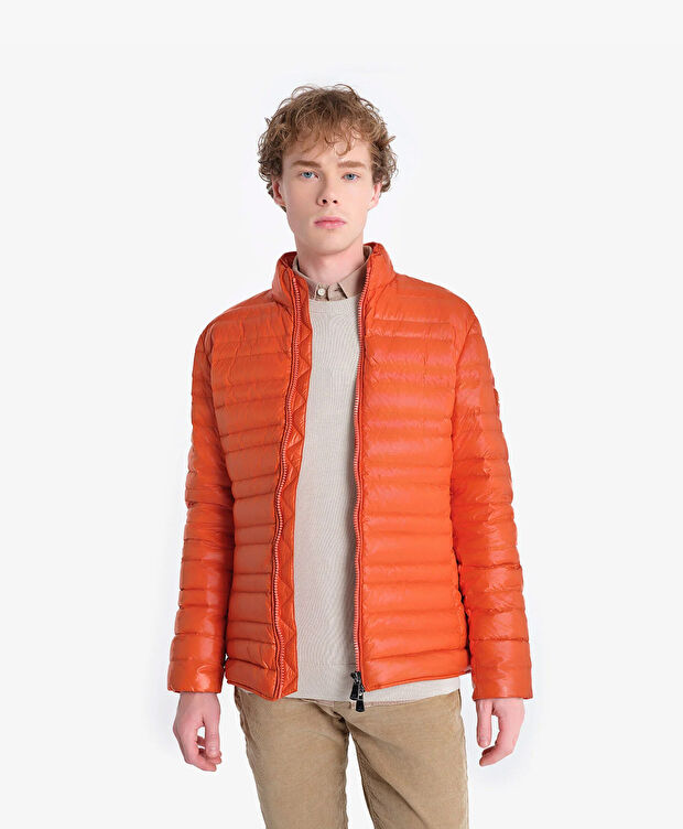 Erkek Parlak Nar Çiçeği Suya Dayanıklı Kaz Tüyü Mont - 4