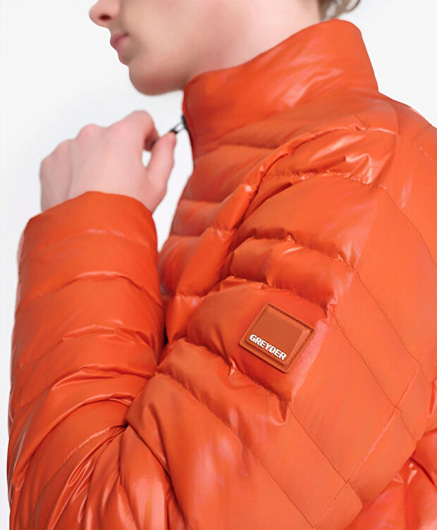 Erkek Parlak Nar Çiçeği Suya Dayanıklı Kaz Tüyü Mont - 8