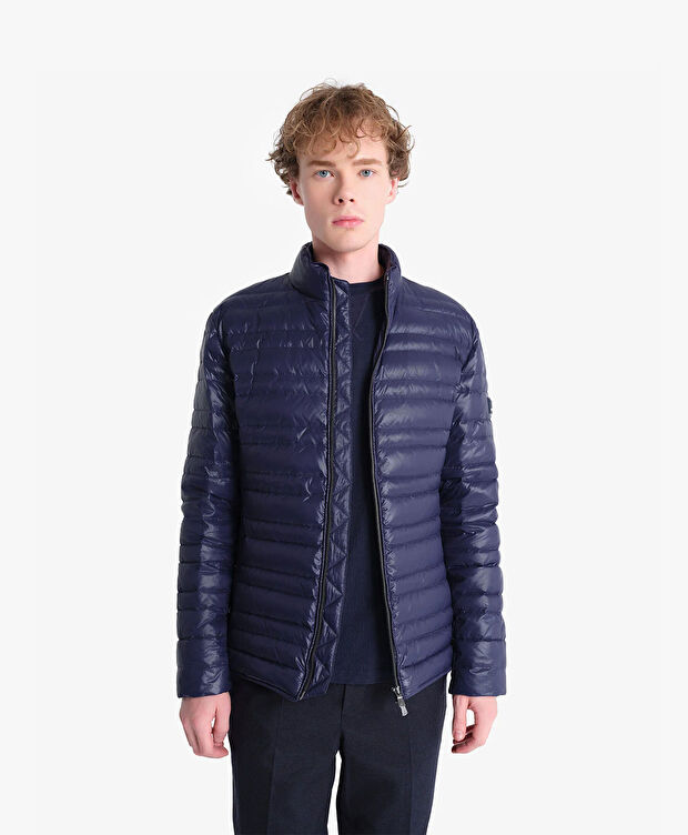 Erkek Parlak İndigo Suya Dayanıklı Kaz Tüyü Mont - 1