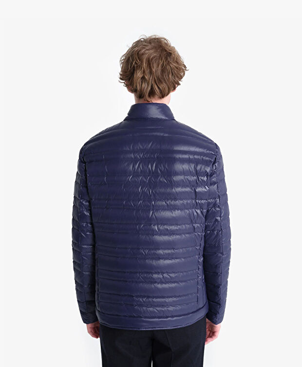 Erkek Parlak İndigo Suya Dayanıklı Kaz Tüyü Mont - 4