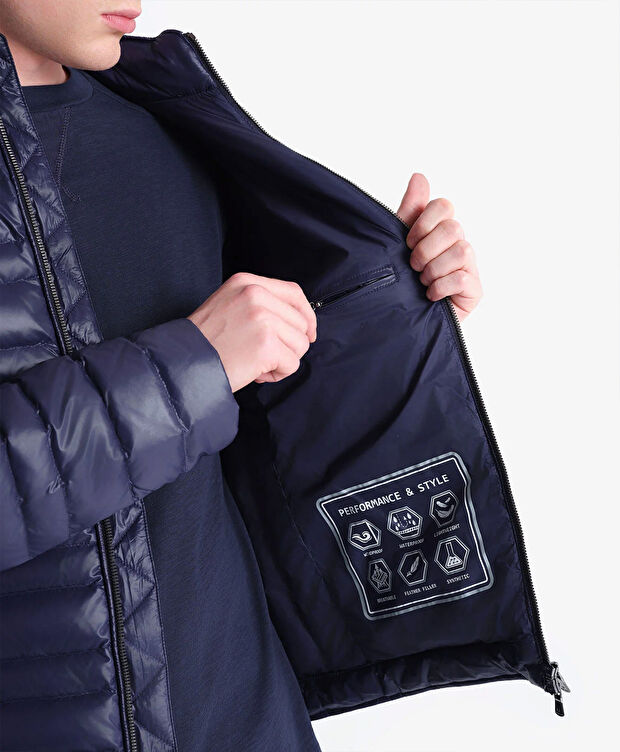 Erkek Parlak İndigo Suya Dayanıklı Kaz Tüyü Mont - 7