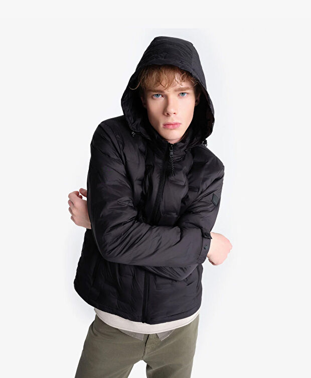 Erkek Siyah Suya Dayanıklı Kaz Tüyü Mont - 7