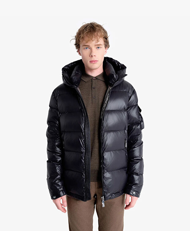 Erkek Parlak Siyah Suya Dayanıklı Kaz Tüyü Mont - 1