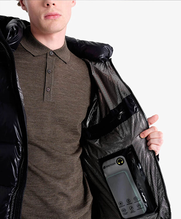 Erkek Parlak Siyah Suya Dayanıklı Kaz Tüyü Mont - 8