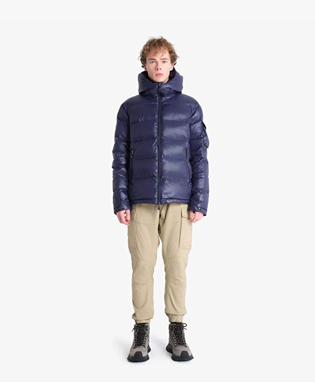 Erkek Parlak İndigo Suya Dayanıklı Kaz Tüyü Mont - 2