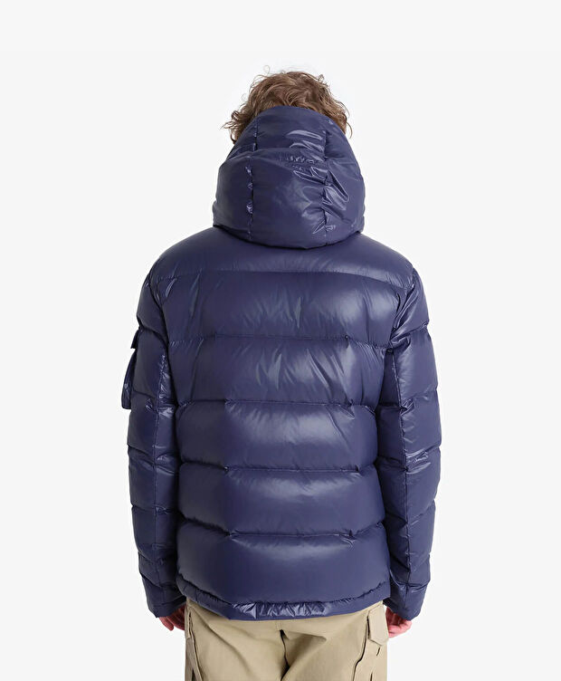 Erkek Parlak İndigo Suya Dayanıklı Kaz Tüyü Mont - 4