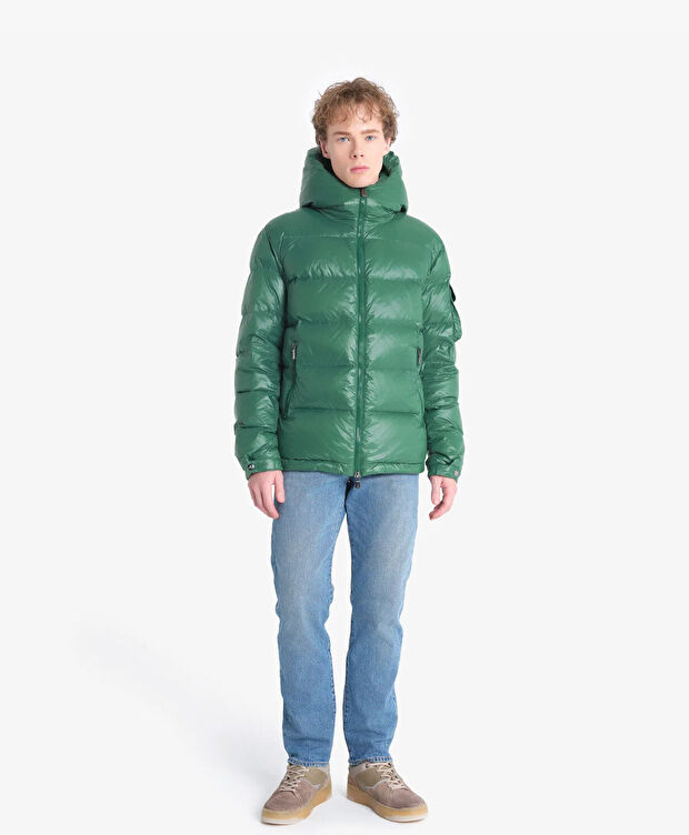 Erkek Parlak Yeşil Suya Dayanıklı Kaz Tüyü Mont - 4