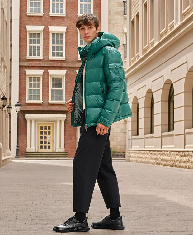 Erkek Parlak Yeşil Suya Dayanıklı Kaz Tüyü Mont - 9