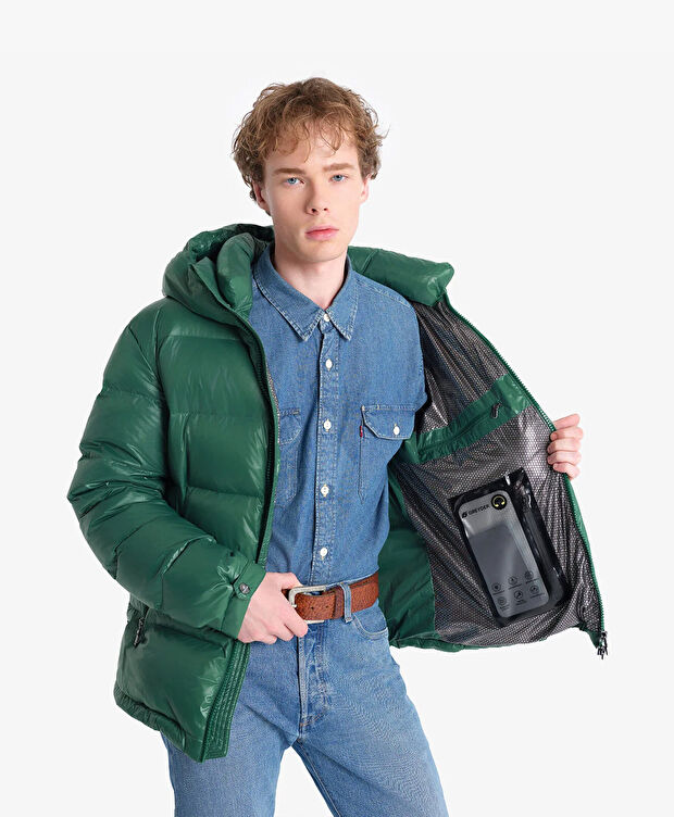 Erkek Parlak Yeşil Suya Dayanıklı Kaz Tüyü Mont - 5