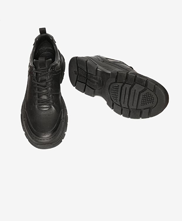 Erkek Siyah Hakiki Deri Sneaker Ayakkabı - 5
