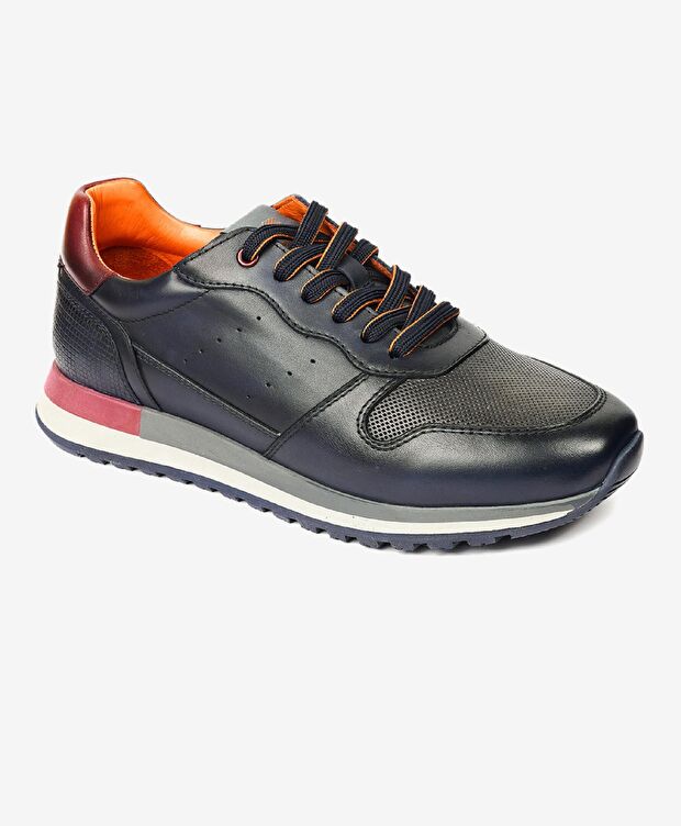 Erkek Lacivert Hakiki Deri Sneaker Ayakkabı - 2