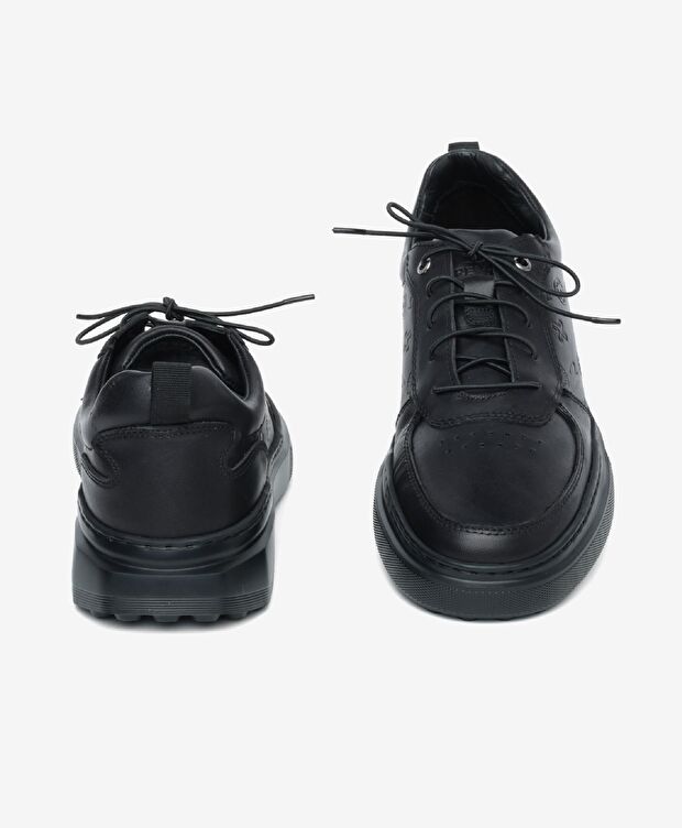 Erkek Siyah Hakiki Deri Sneaker Ayakkabı - 9