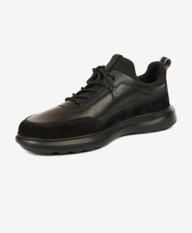 Erkek Siyah Hakiki Deri Sneaker Ayakkabı - 2