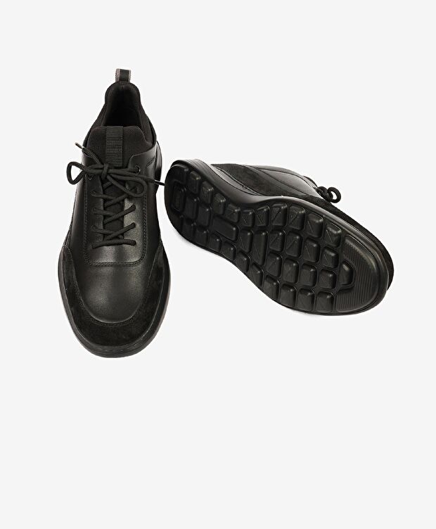 Erkek Siyah Hakiki Deri Sneaker Ayakkabı - 5