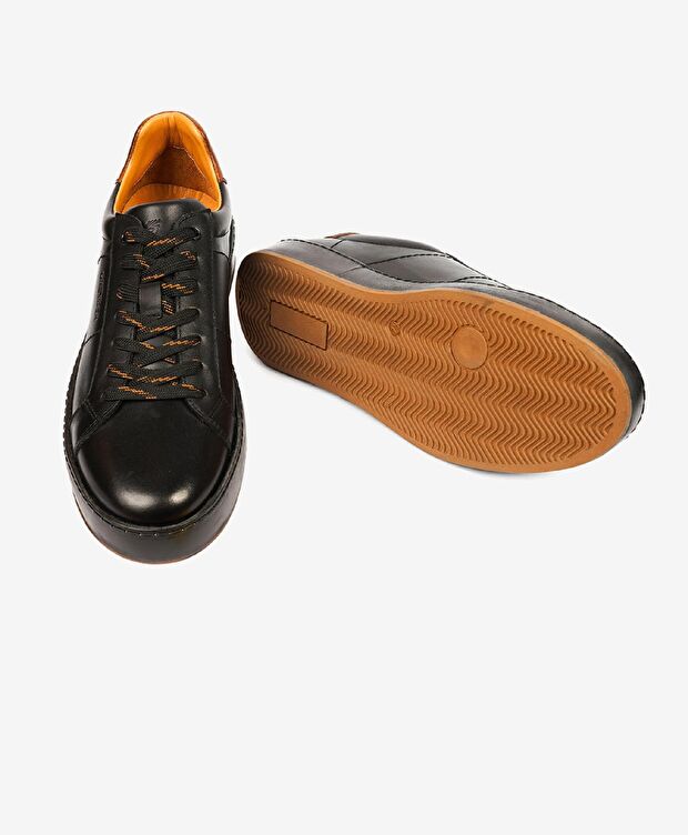 Erkek Siyah Hakiki Deri Sneaker Ayakkabı - 5