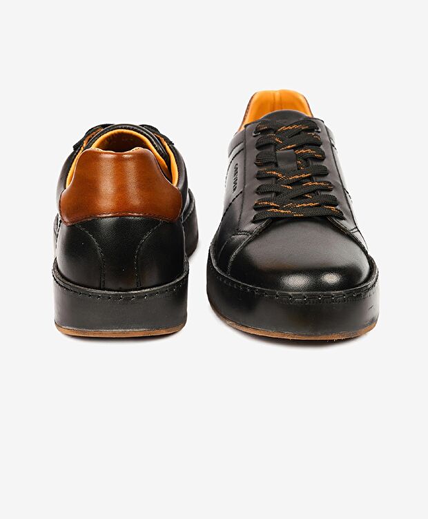 Erkek Siyah Hakiki Deri Sneaker Ayakkabı - 6