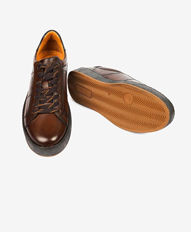 Erkek Kahverengi Hakiki Deri Sneaker Ayakkabı - 5