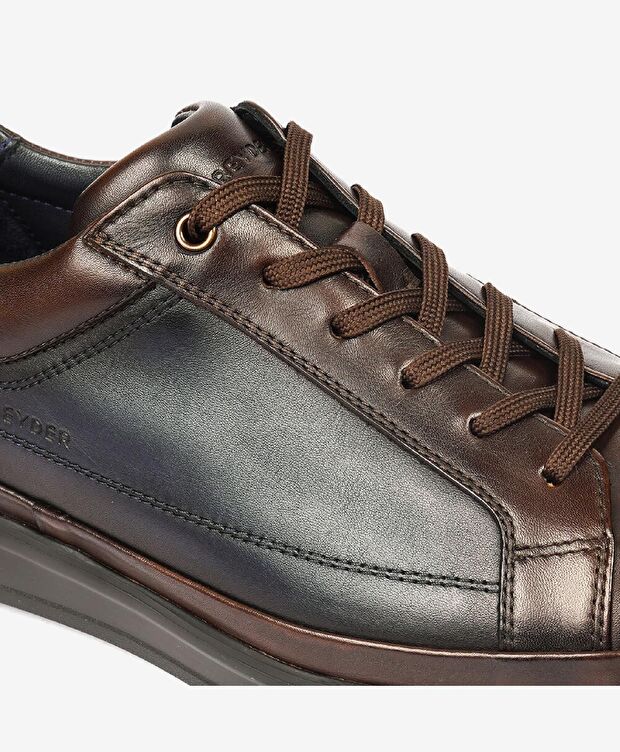 Erkek Kahverengi Lacivert Hakiki Deri Casual Ayakkabı - 5