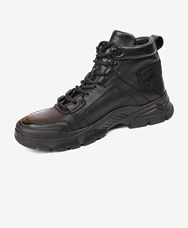 Erkek Siyah Hakiki Deri Casual Bot - 3