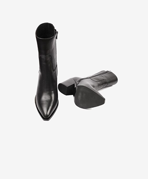 Kadın Siyah Hakiki Deri Topuklu Bot - 6