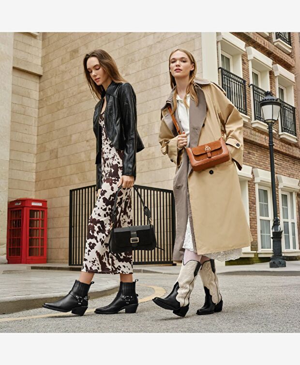 Kadın Siyah Bej Hakiki Deri Topuklu Çizme - 8