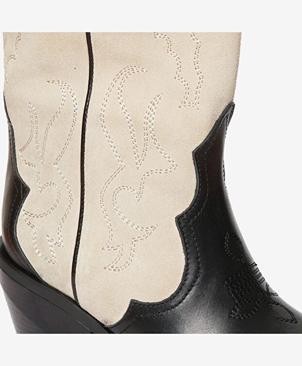 Kadın Siyah Bej Hakiki Deri Topuklu Çizme - 5