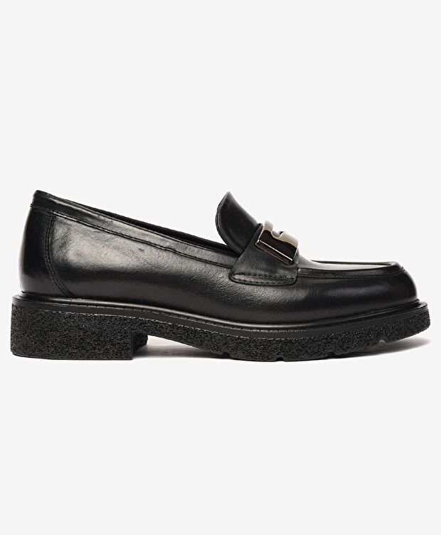Kadın Parlak Siyah Hakiki Deri Memory Foam Taban Loafer Ayakkabı - 1
