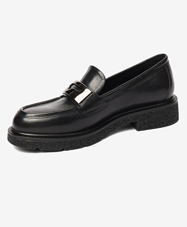 Kadın Parlak Siyah Hakiki Deri Memory Foam Taban Loafer Ayakkabı - 3