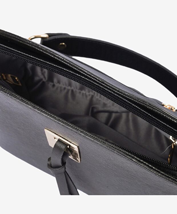 Kadın Siyah 3 Bölmeli Omuz Çantası - 5