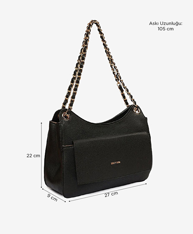Kadın Siyah Tek Bölmeli Omuz Çantası - 2