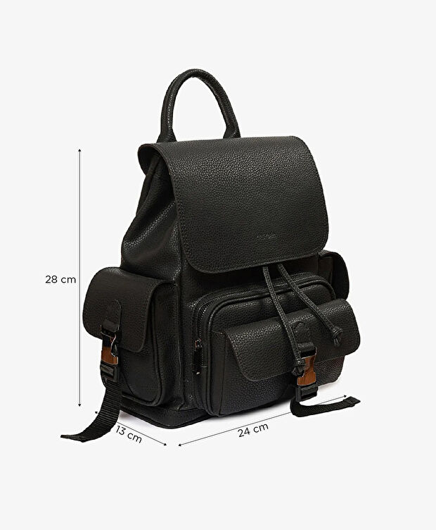 Kadın Siyah Tek Bölmeli Sırt Çantası - 6