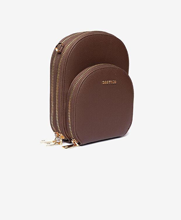 Kadın Kahverengi İki Bölmeli Çapraz Çanta - 2