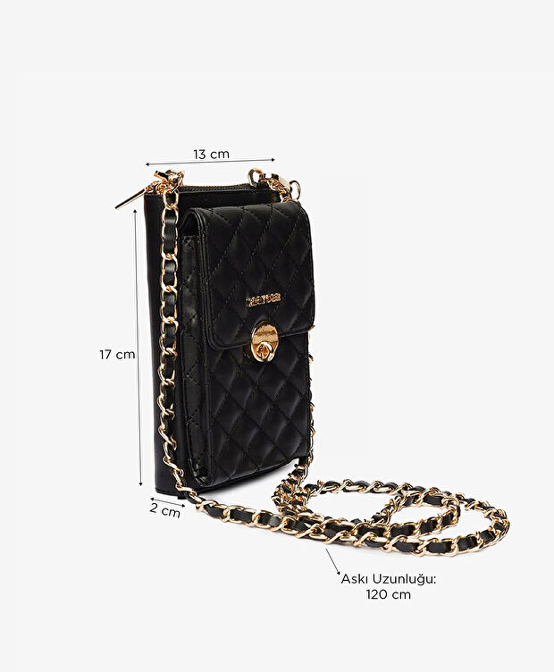 Kadın Siyah Tokalı Çapraz Çanta - 6