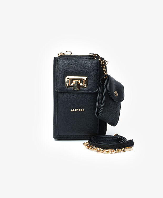 Kadın Siyah Tokalı Çapraz Çanta - 1